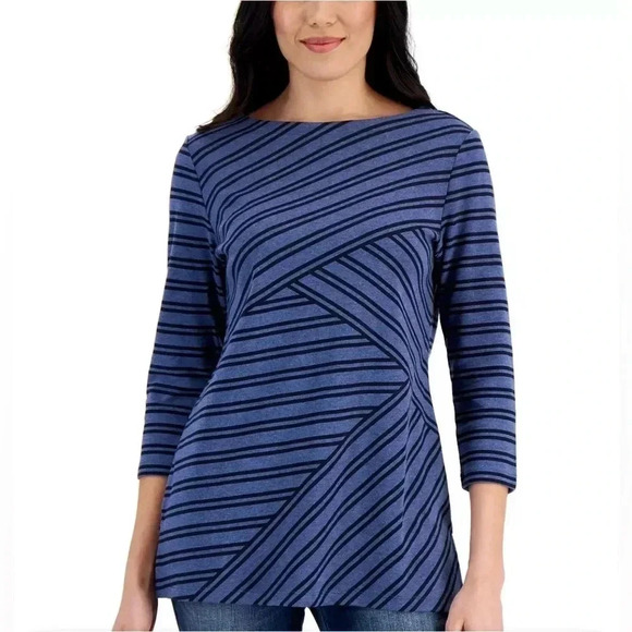 KAREN SCOTT Women's Asymmetrical-Stripe Tunic - Picture 1 of 5
